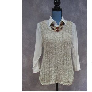 Ellen Tracy Lacy Knit Sleeveless Sweater High Low